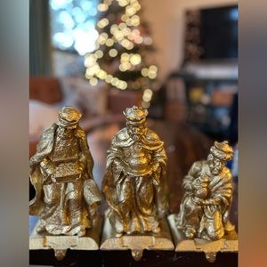 Neiman Marcus Vintage Three Wise Men Gold Stocking Hangers Hooks Mantle
